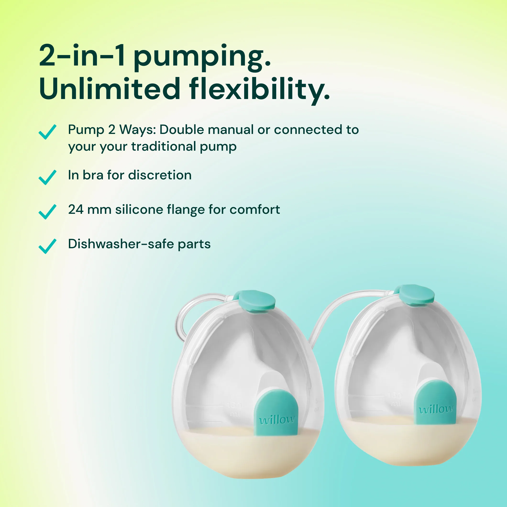 Willow Wave 2-in-1 Double Manual Wearable Pump + Collection Cups - Image 2